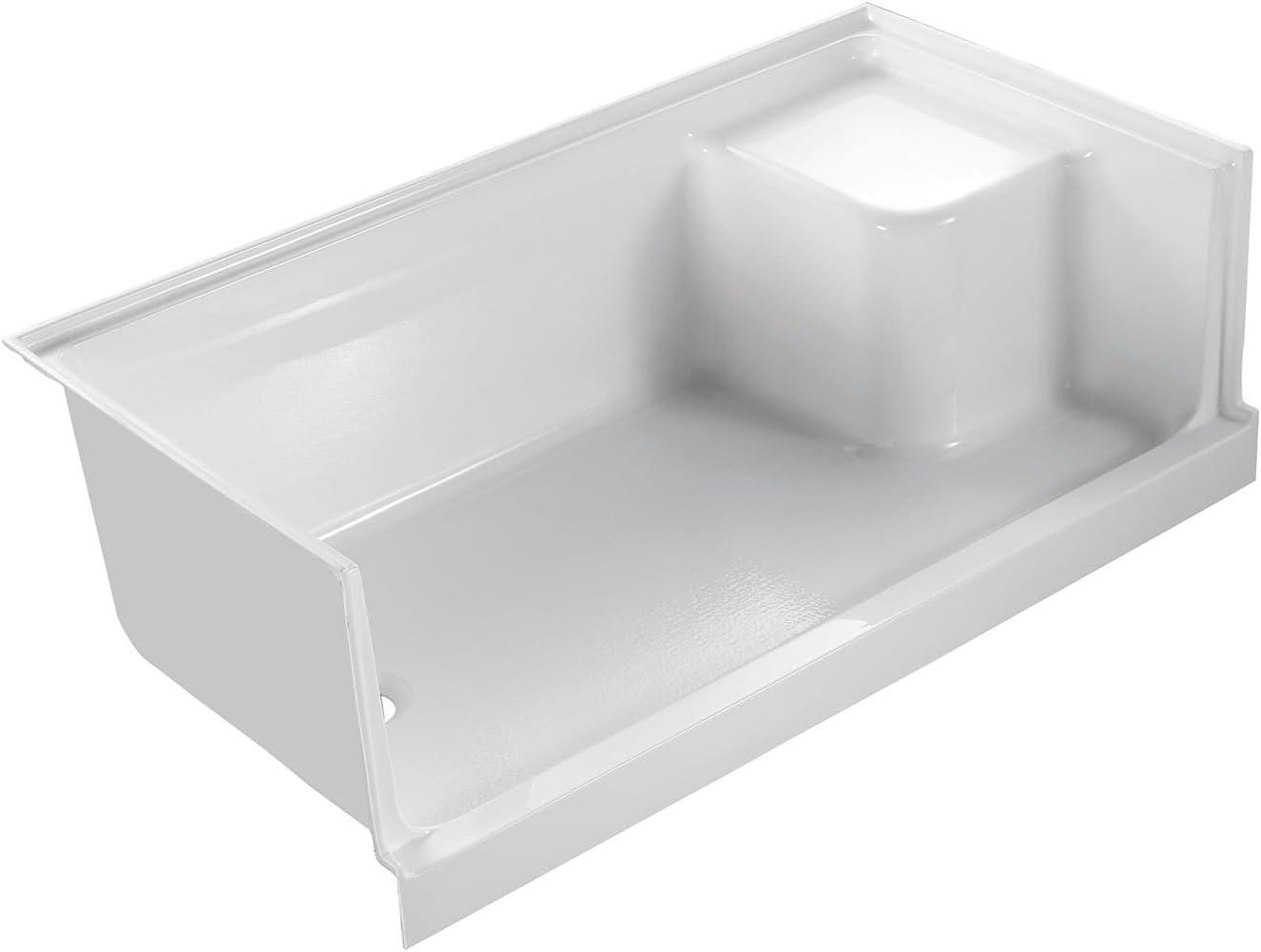 Kingston Brass Grenada 60-Inch x 32-Inch Anti-Skid Acrylic Shower Base with Integral Seat