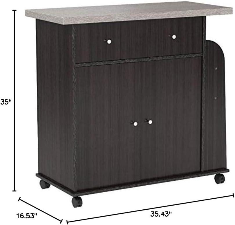 Hodedah Kitchen Island Cabinet Drawer Storage with Spice & Towel Rack, Chocolate