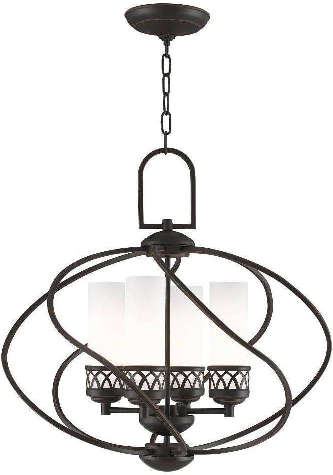 Olde Bronze 4-Light Chandelier with Satin White Glass