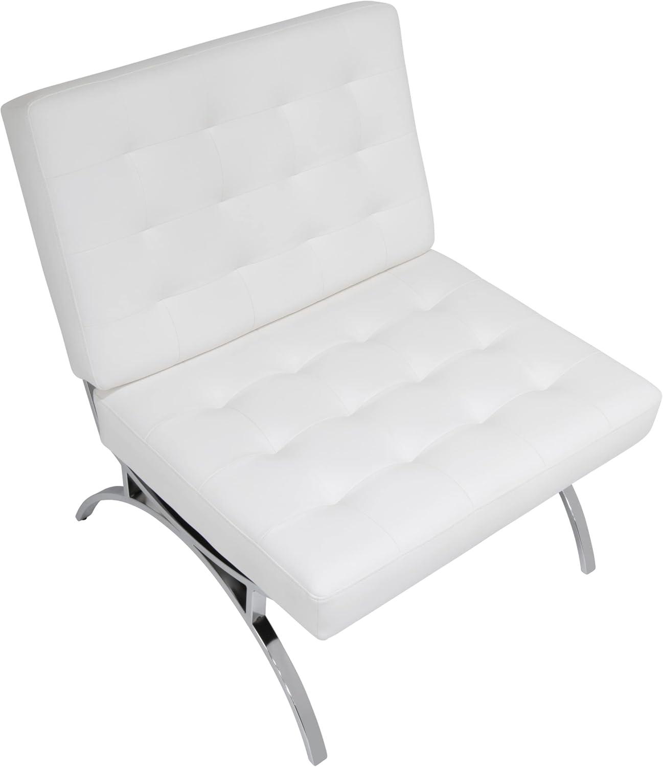 Elegant Mid-Century Modern White Leather Metal Frame Accent Chair