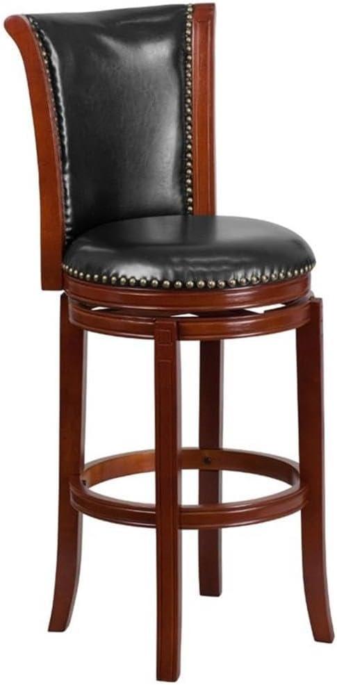 Flash Furniture Vestina 30'' High Dark Chestnut Wood Barstool with Panel Back and Black LeatherSoft Swivel Seat