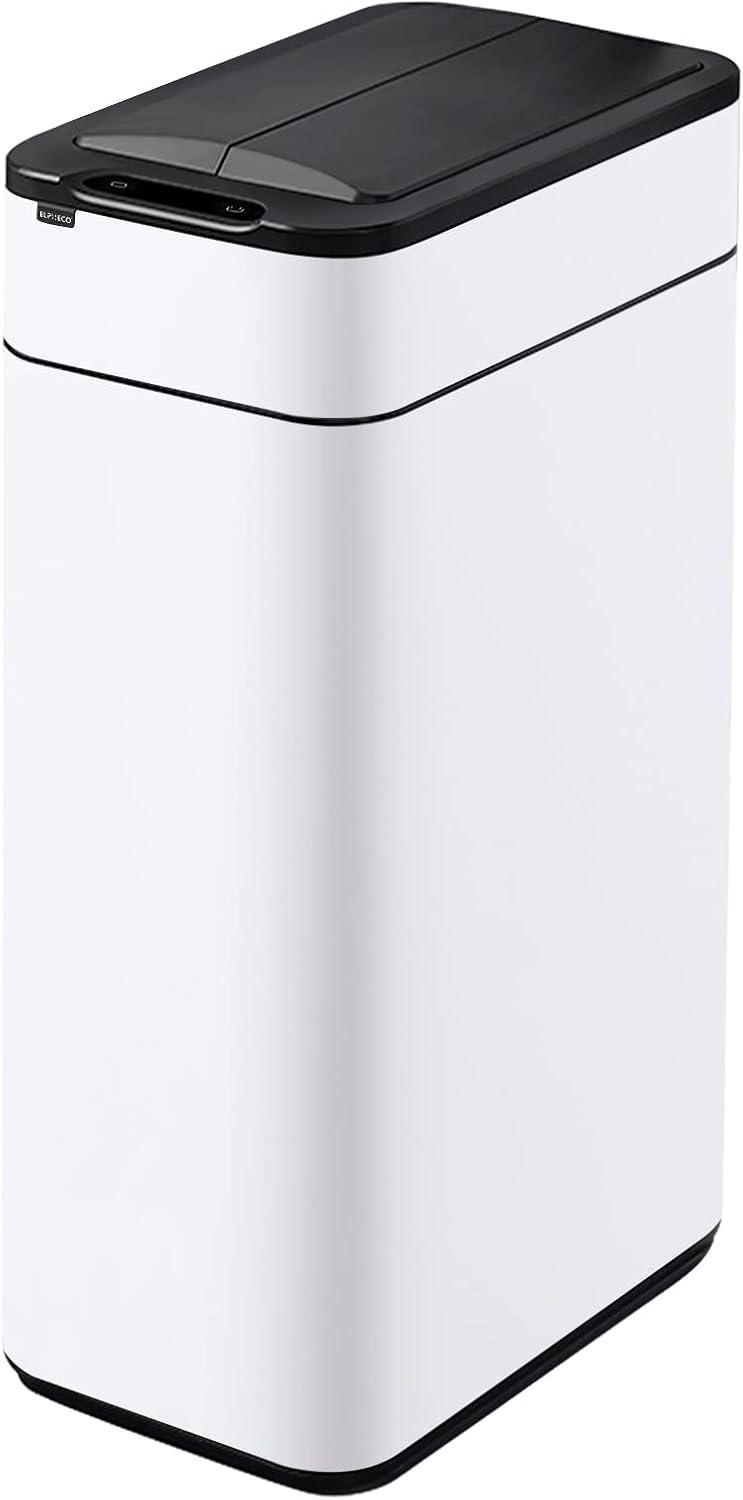 White Stainless Steel Touchless Rectangular Kitchen Trash Can