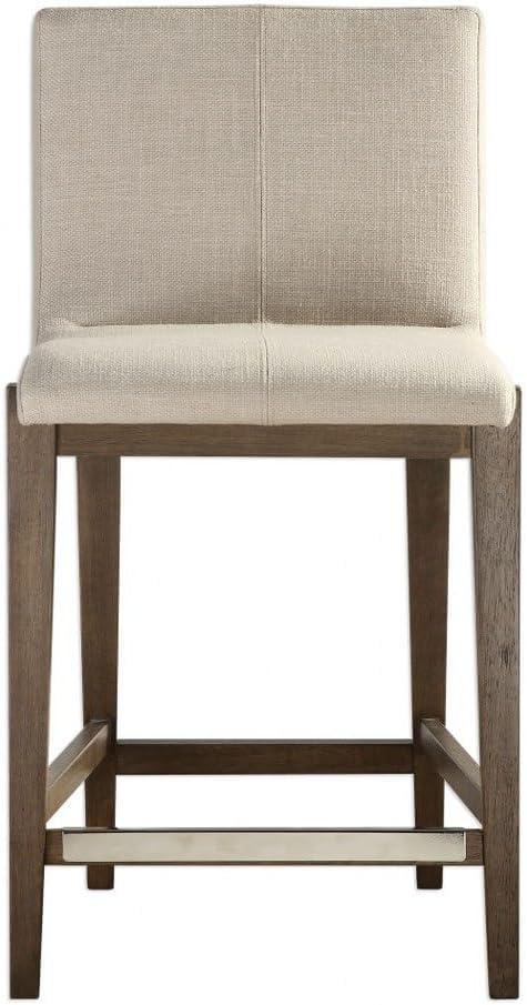 Uttermost Walnut Wood Bar Stool Brown 26" High Rustic Neutral Linen Cushion with Backrest Footrest for Kitchen Counter Height Home