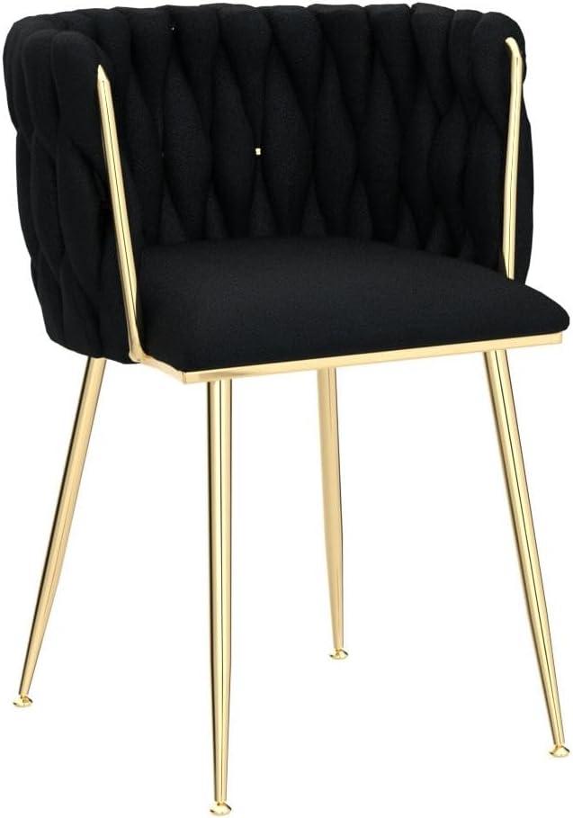 Mercer41 Dining Chairs Set of 2, Woven Upholstered Dining Chairs with Gold Metal Legs(Navy Velvet)