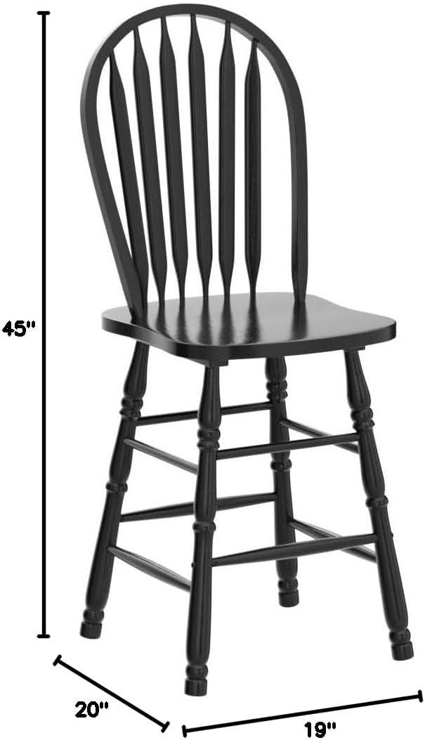 HomeStock Arrowback Retro Relaxation 24" Barstool , Distressed Black Solid Wood Counter Height Stool , Set Of 2
