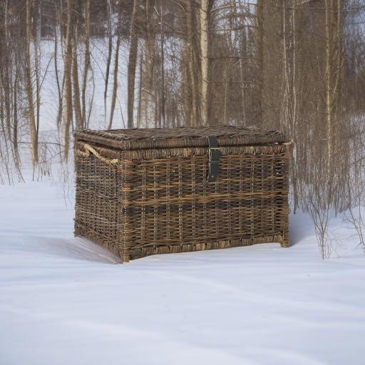 Caden 30'' Brown Wicker Storage Trunk with Leather Strap