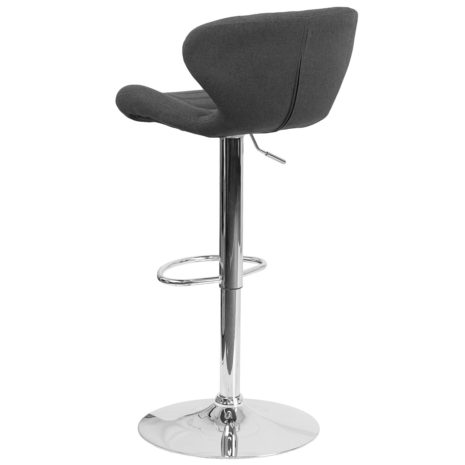 Flash Furniture Francis Contemporary Blue Fabric Adjustable Height Barstool with Curved Back and Chrome Base