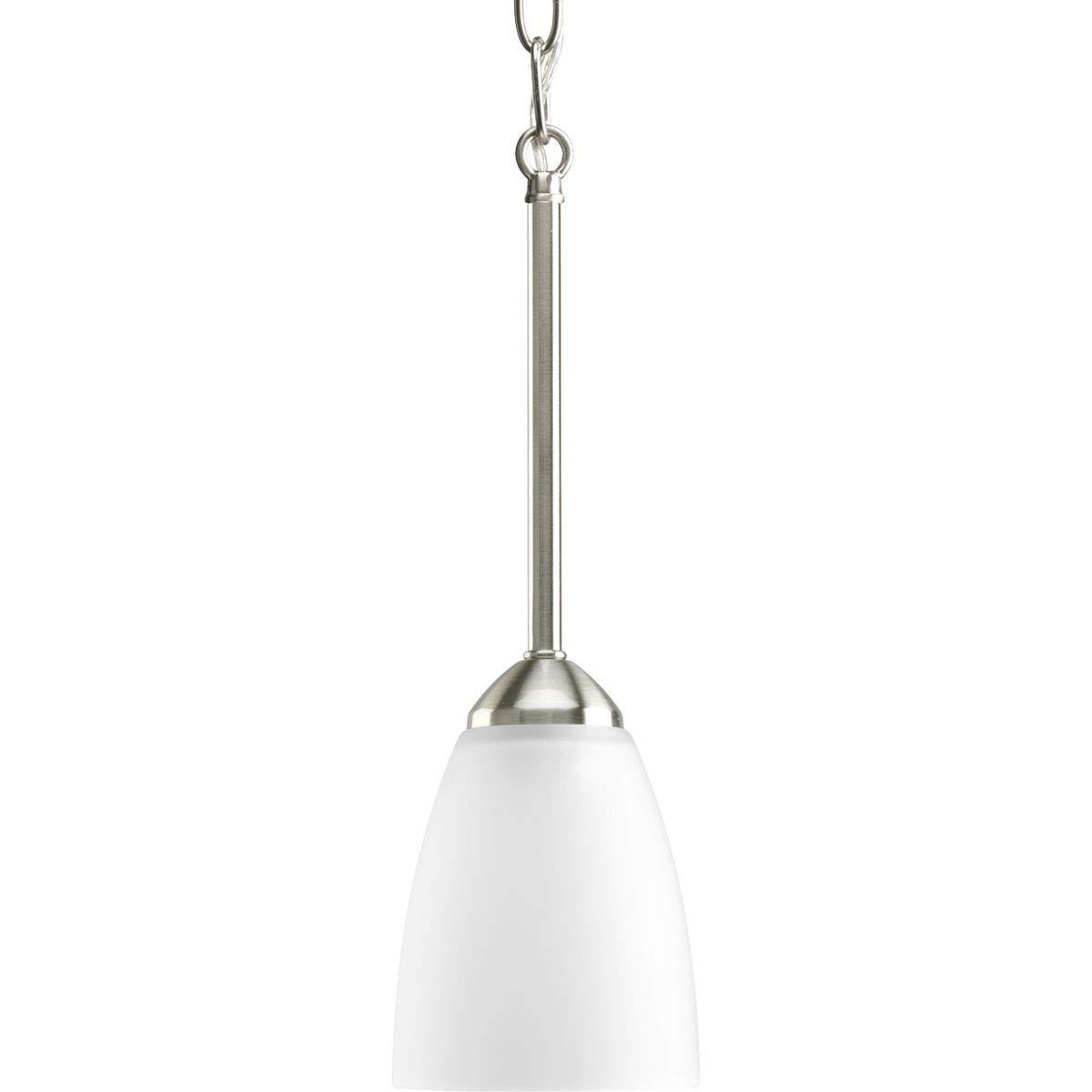 Progress Lighting Gather 1-Light Mini-Pendant, Brushed Nickel, Etched Glass Shade
