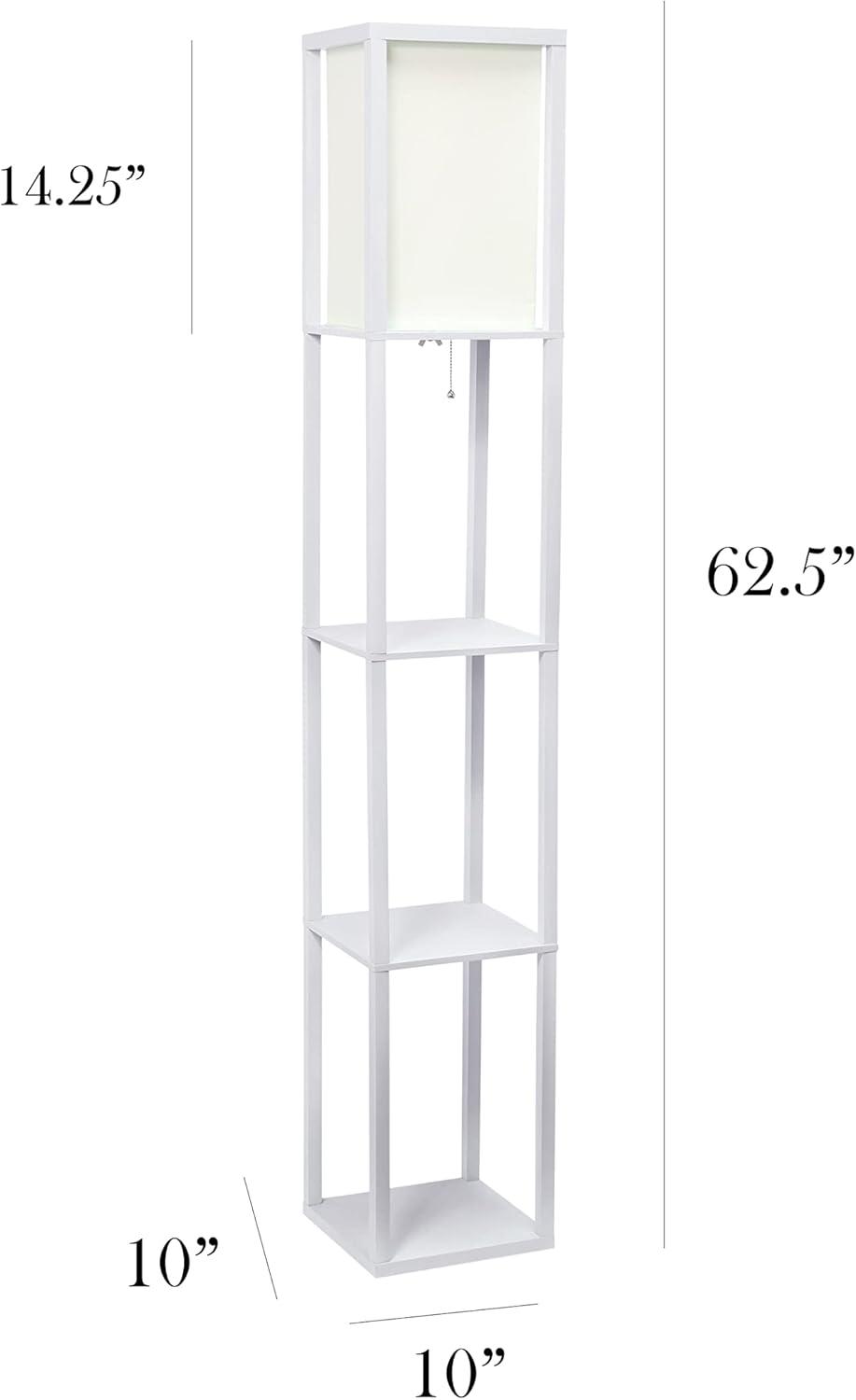 Simple Designs 62.5" Floor Lamp Etagere Organizer Storage Shelf with Linen Shade, White