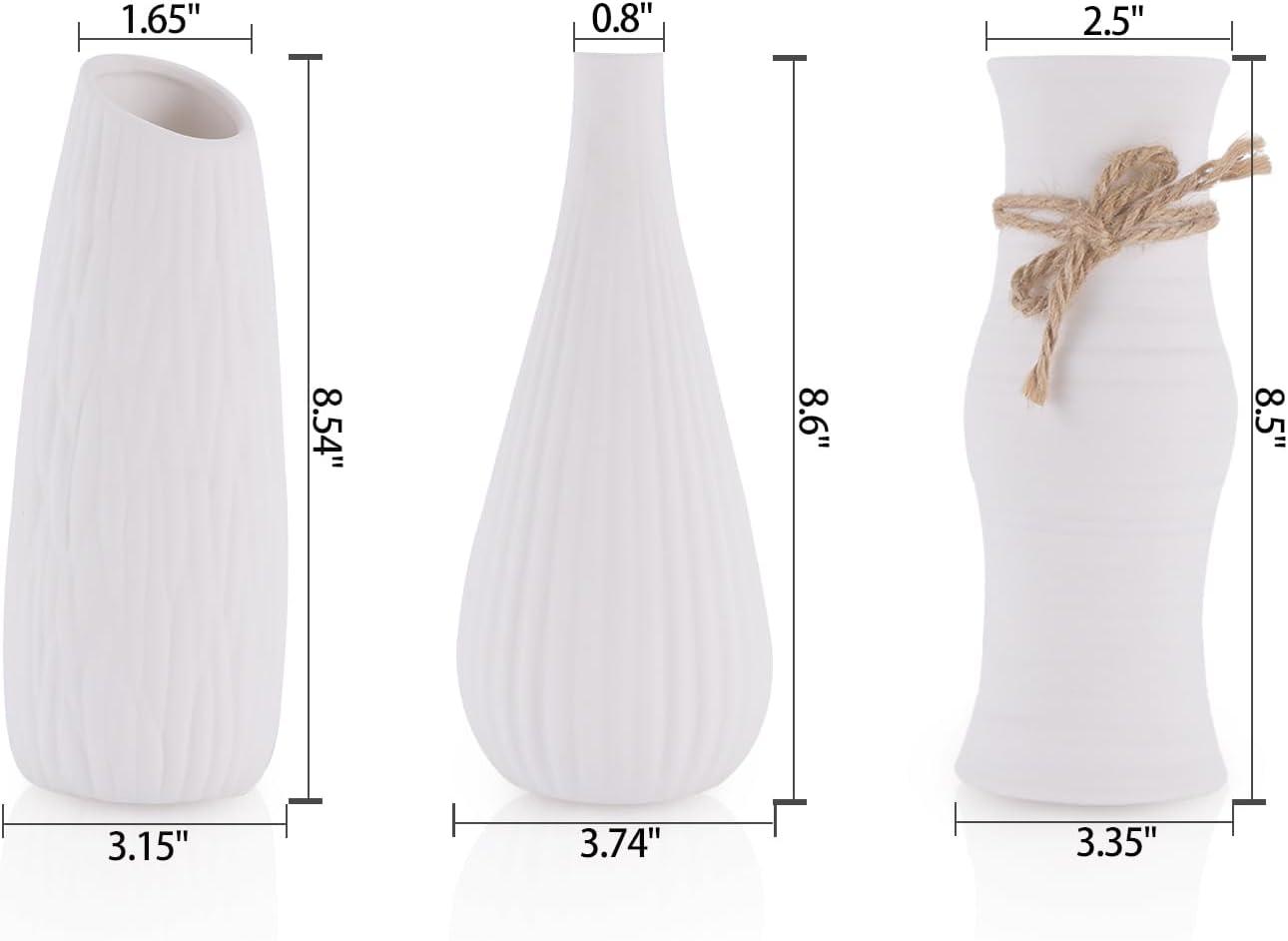 CosmoLiving by Cosmopolitan 3"W, 12"H Slim Textured Bottleneck White Ceramic Vase with Varying Patterns, Set of 3