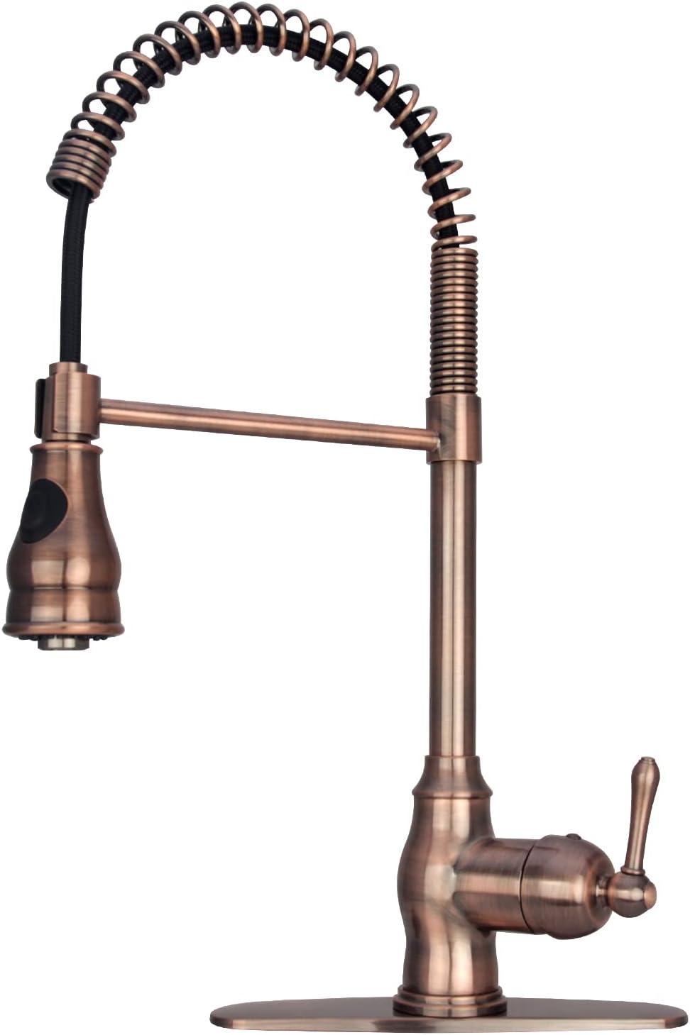 Akicon Pre-Rinse Spring Kitchen Faucet, Single Level with Pull Down Sprayer Copper Copper Finish