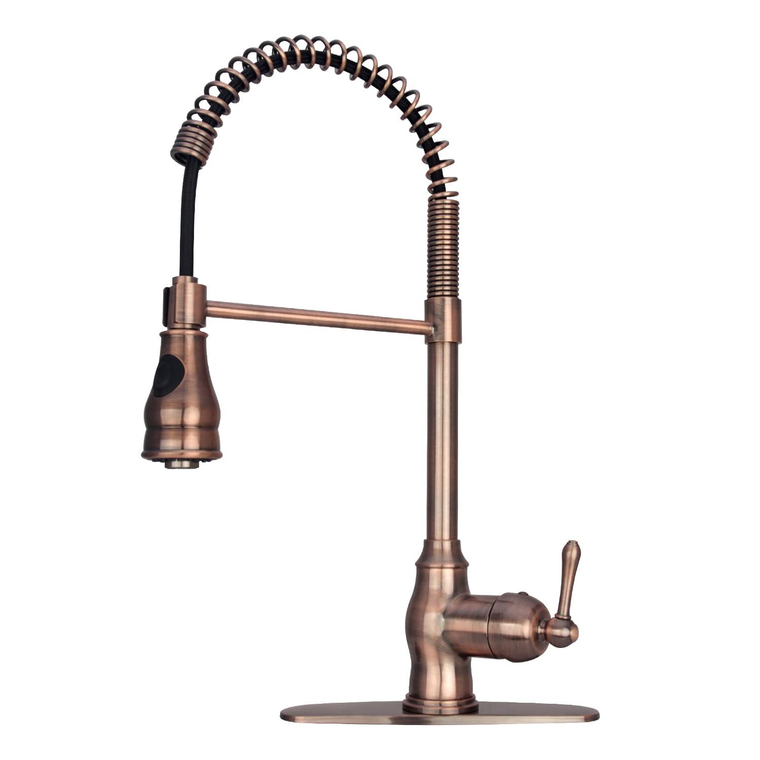 Akicon Pre-Rinse Spring Kitchen Faucet, Single Level with Pull Down Sprayer Copper Copper Finish