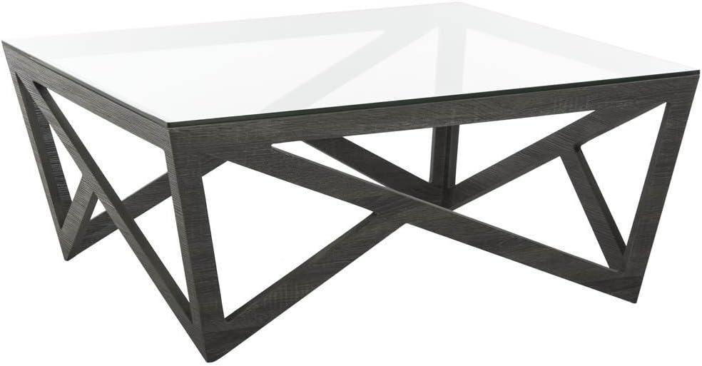 Transitional Gray-Brown Square Wood & Glass Coffee Table