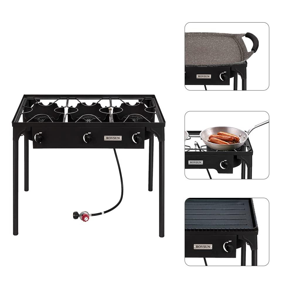 ROVSUN 2/3 Burner Outdoor Propane Gas Stove High Pressure Stand Cooker for Backyard Cooking Camping Home Brewing Canning Turkey Frying, 20 PSI CSA Listed Regulator
