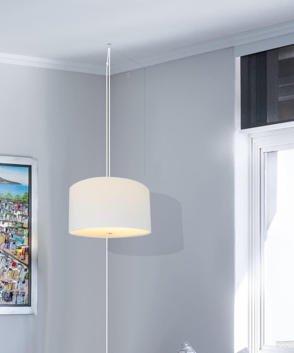 Home Concept 2 Light 16 Inch Swag Hanging Drum Pendant, White Linen