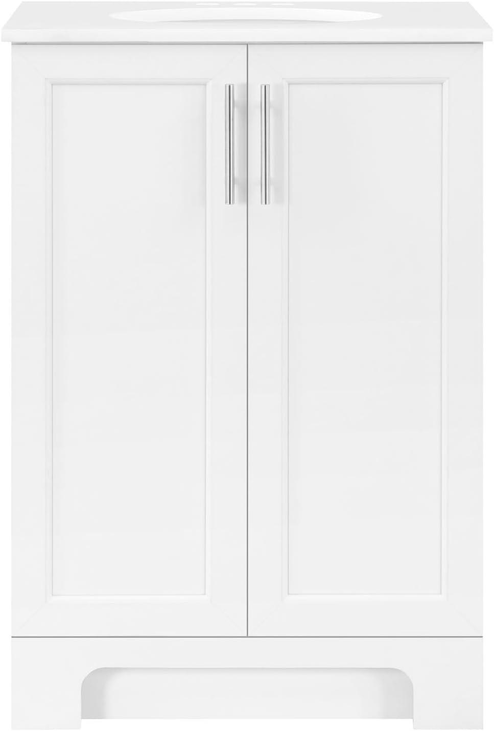 REN Selections Travis 24 in. White Single Bathroom Vanity with Undermount Oval Sink, and White Engineered Stone Countertop Included