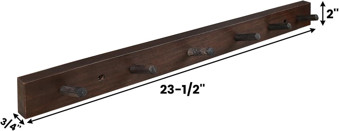CONSDAN Coat Rack Wall Mount, USA Grown Hickory Coat Hooks with 6 Hooks, Wooden Coat Hanger Wall Mount for Hanging Coats, Jacket, Clothes, Hat, Dark Walnut
