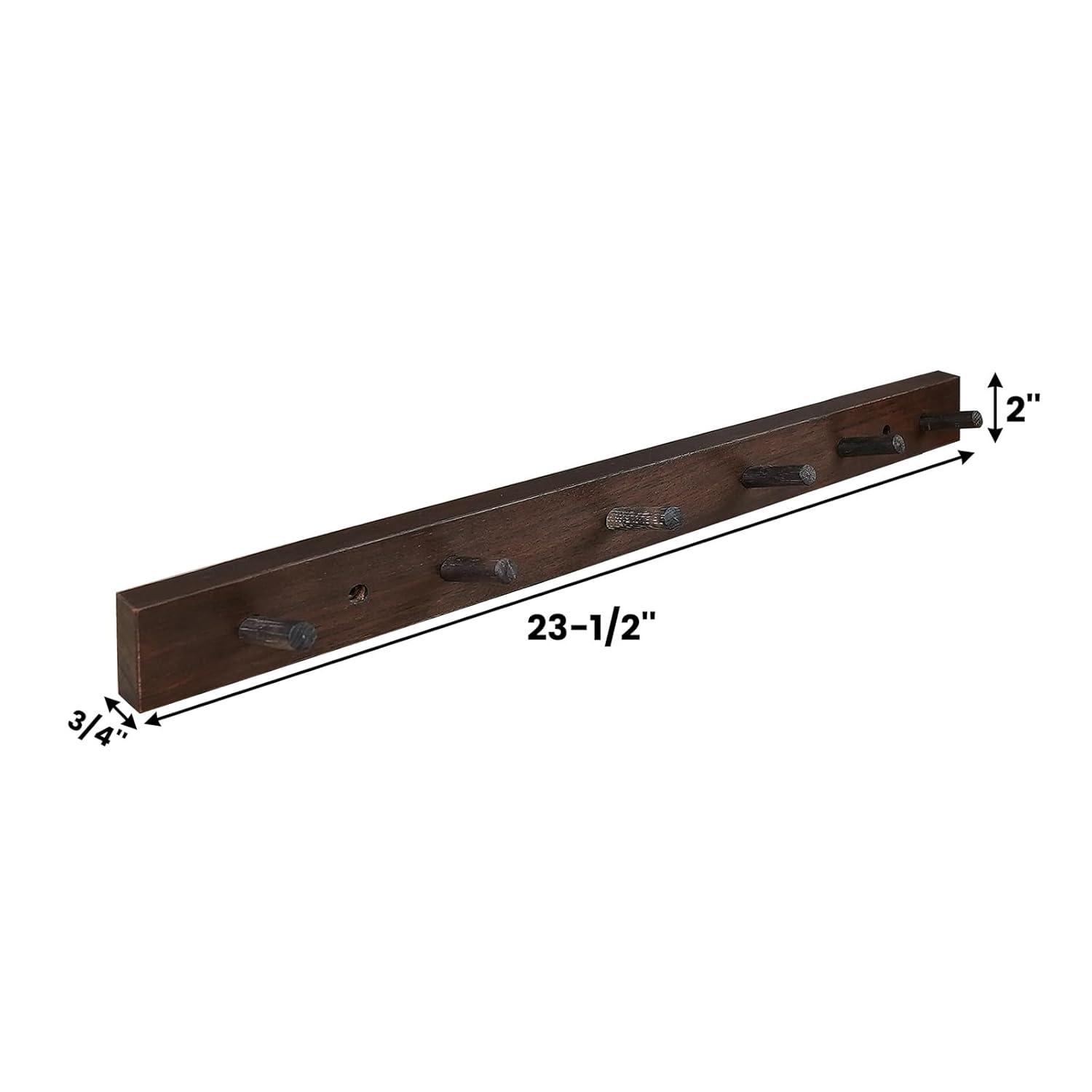 CONSDAN Coat Rack Wall Mount, USA Grown Hickory Coat Hooks with 6 Hooks, Wooden Coat Hanger Wall Mount for Hanging Coats, Jacket, Clothes, Hat, Dark Walnut