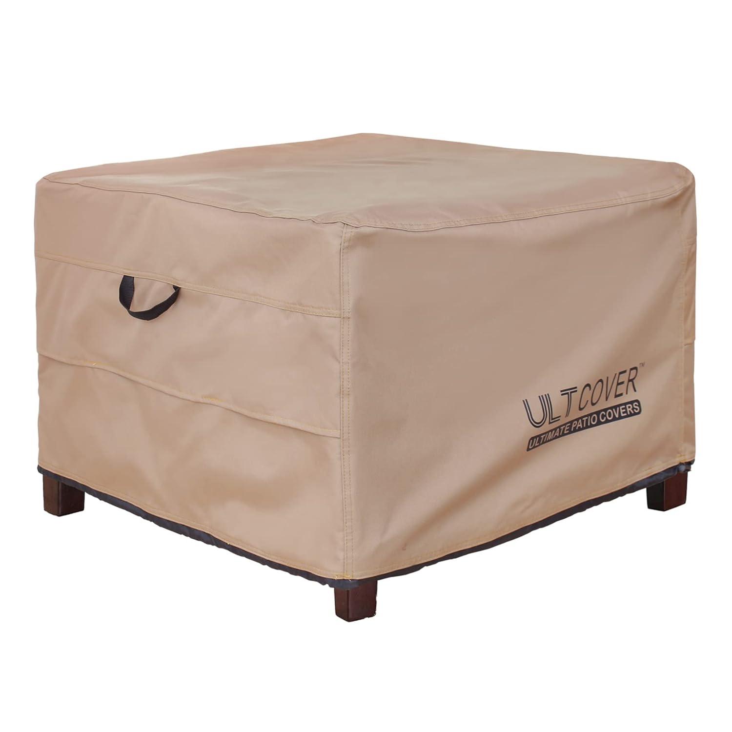 ULTCOVER Waterproof Patio Ottoman Cover Square Outdoor Side Table Furniture Covers Size 32L x 32W x 20H inch