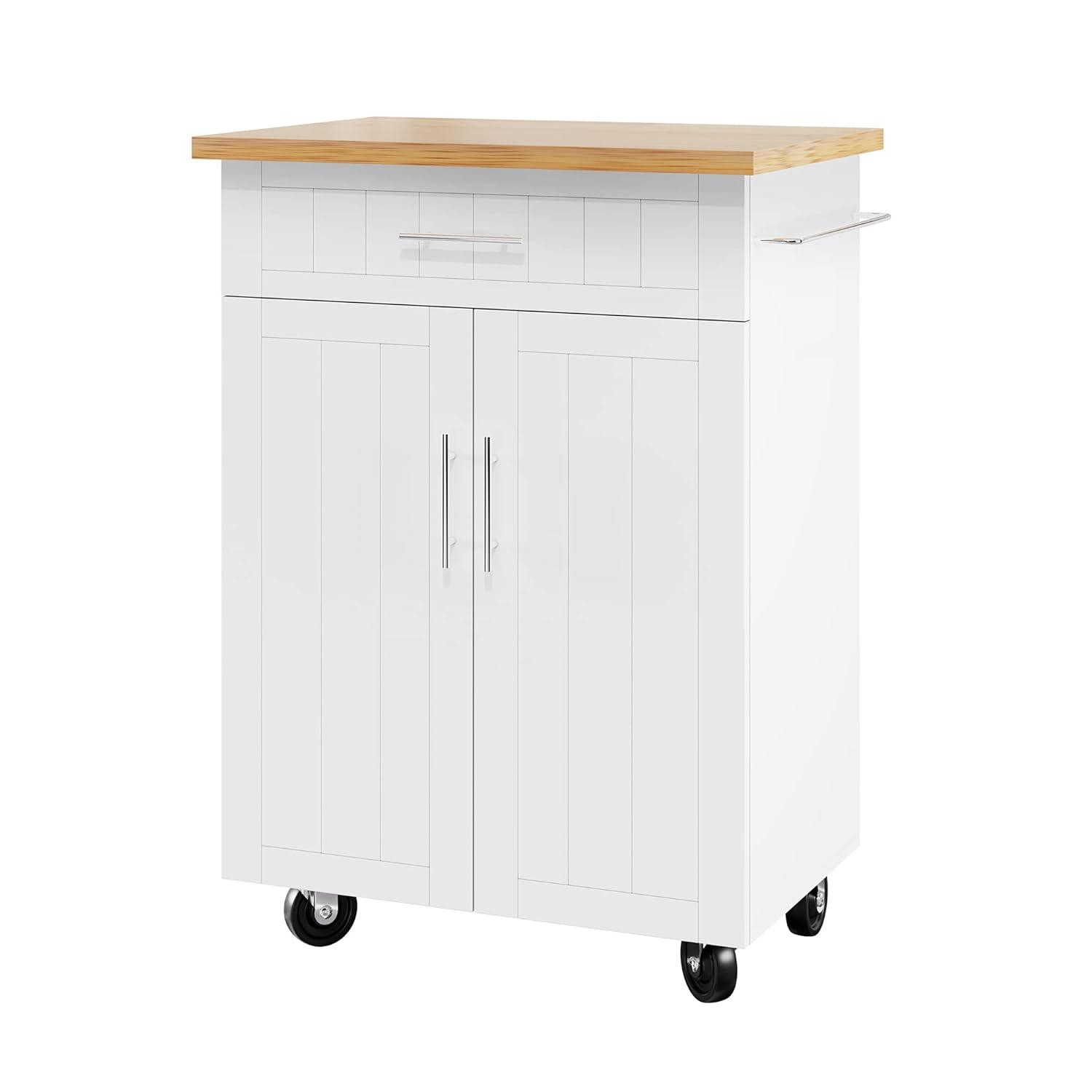 Anadea Kitchen Island Cart With Storage,Rolling Kitchen Island Side Table On Wheels With Worktop,Single Door Storage Cabinet And Drawer For Kitchen,Dinning Room