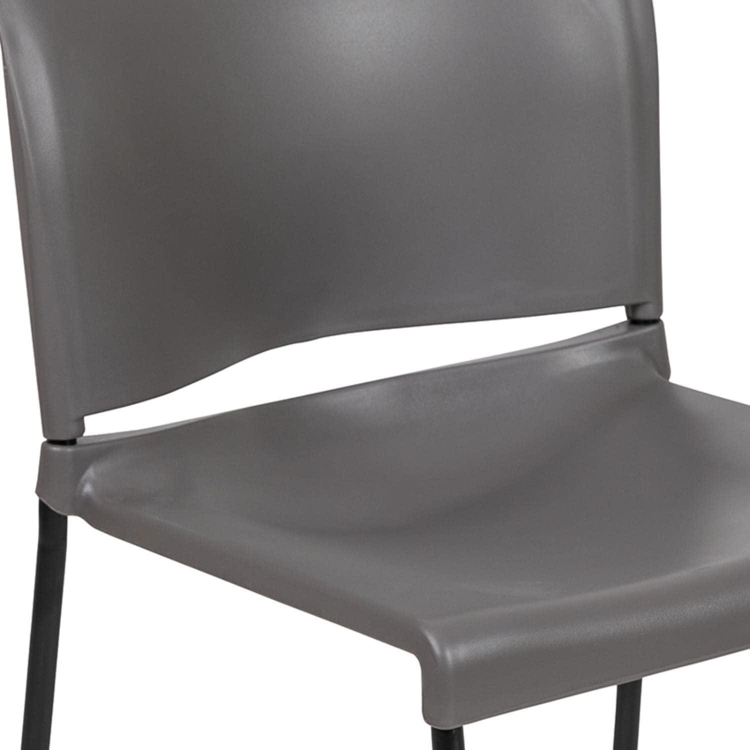 Gray Metal Armless Stacking Chair with Full Back