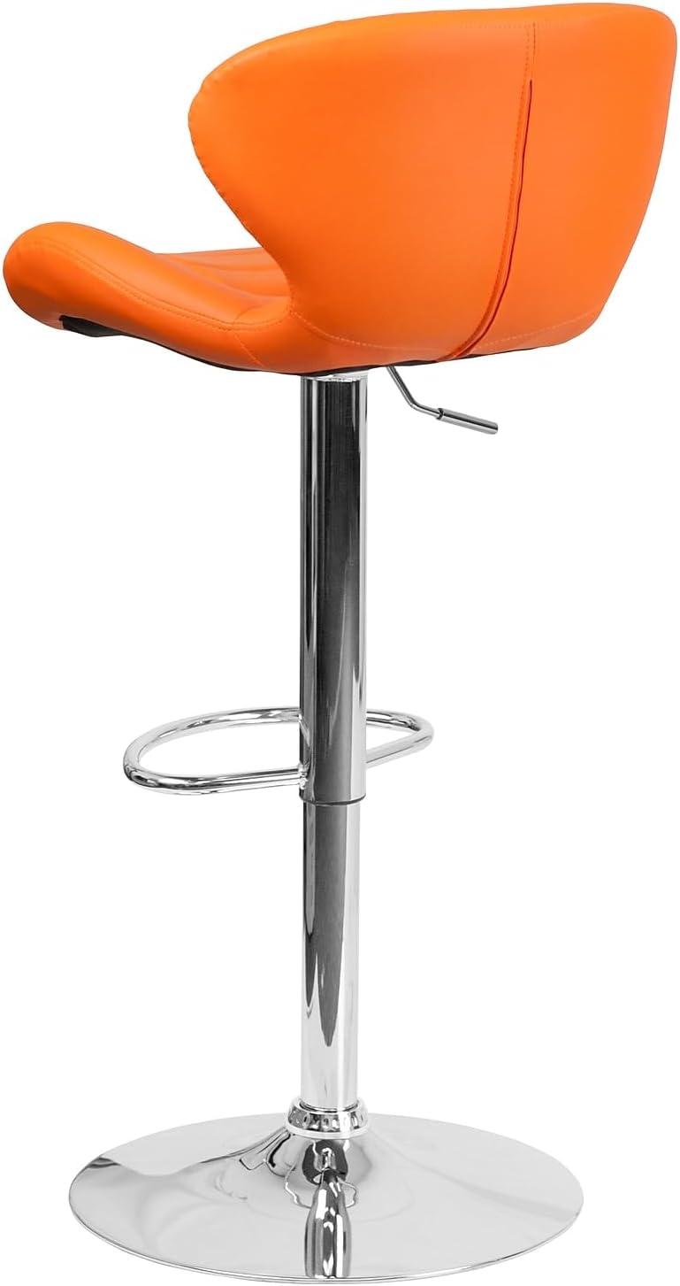 Flash Furniture Contemporary Orange Vinyl Adjustable Height Barstool with Curved Back and Chrome Base