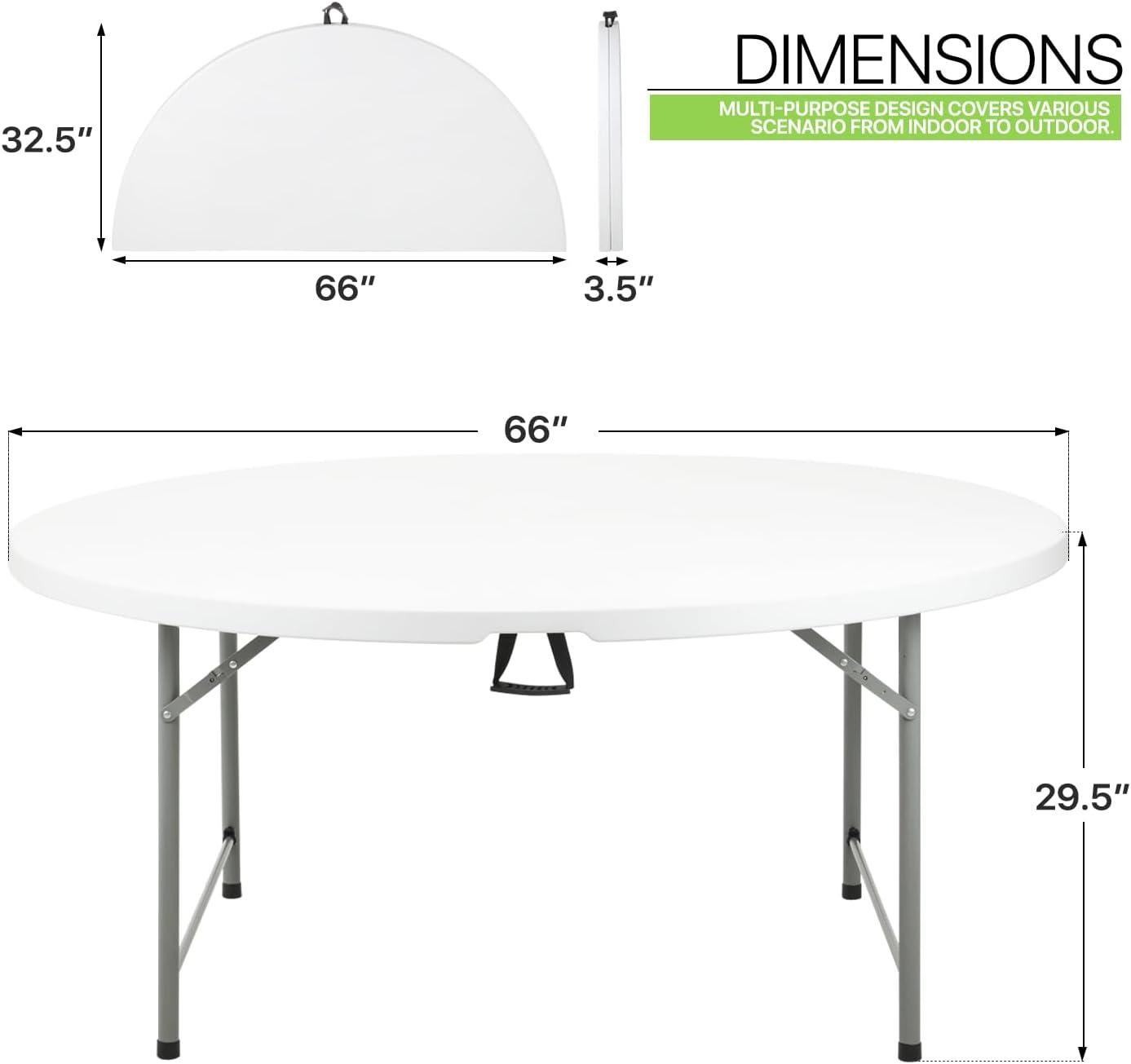 MoNiBloom Plastic Round Folding Table, Portable Foldable Party Banquet Table for Camping Dining Outdoor Picnic