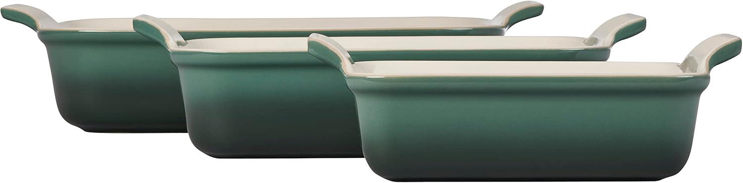 Green Stoneware Rectangular Baking Dish Set, 3 Pieces