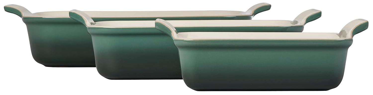 Green Stoneware Rectangular Baking Dish Set, 3 Pieces