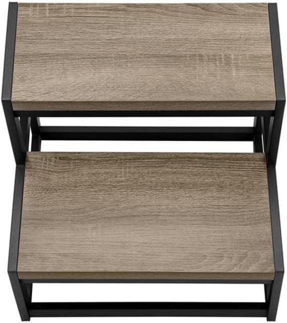Monarch Specialties Ladder Step Stool Bedroom Kitchen Black Metal Dark Taupe Laminate Contemporary
