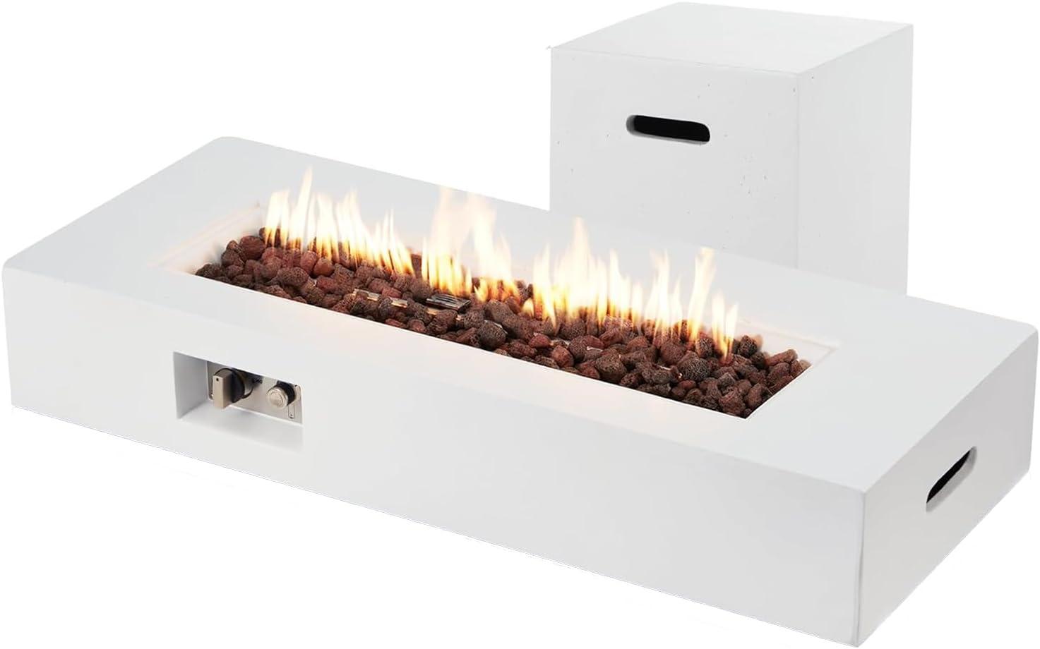 Brayden Studio® 2-Piece 42" Outdoor Rectangle Propane Fire Pit Table With Tank Holder And Shelves