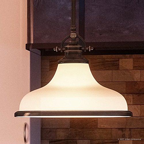 Urban Ambiance Luxury Industrial Hanging Pendant Light, Medium Size: 11.5"H x 13.5"W, with Americana Style Elements, Nostalgic Design, Oil Rubbed Parisian Bronze Finish and Opal Etched Glass, UQL2335