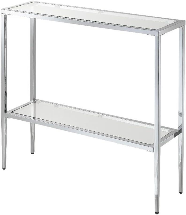 Nadia Chrome Metal Entryway Hall Table with Glass Shelf and Top