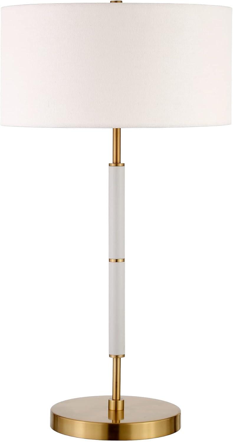 Matte White and Brass 25" 2-Light Table Lamp with Linen Shade