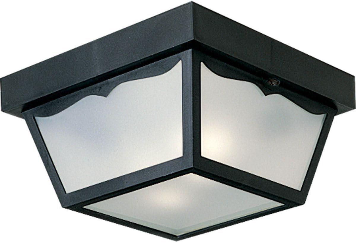 Progress Lighting, Chadford Collection, 2-Light Ceiling Light, Black Porcelain, White Acrylic Shade