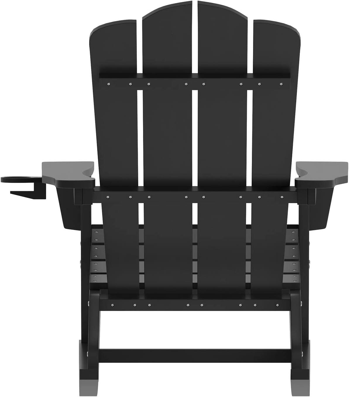 Flash Furniture Halifax HDPE Adirondack Chair with Cup Holder and Pull Out Ottoman, All-Weather HDPE Indoor/Outdoor Chair