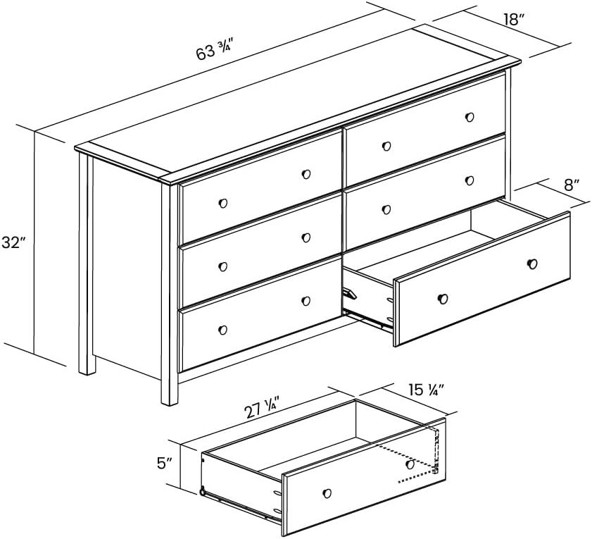 Shaker Solid Wood 63.75'' W 6 - Drawer Dresser