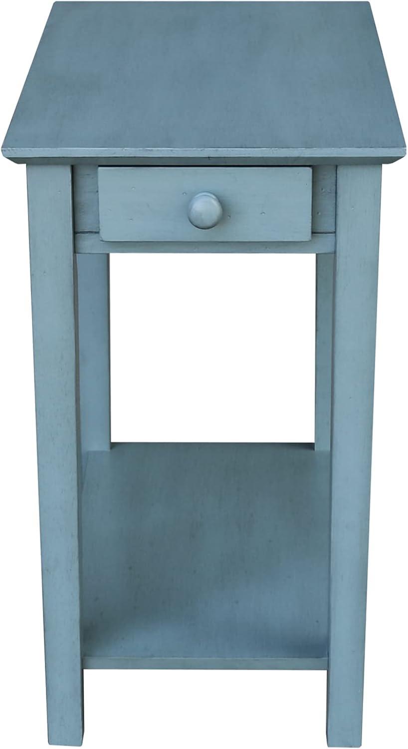 Ocean Blue Traditional Elegant Solid Parawood End Table with Storage