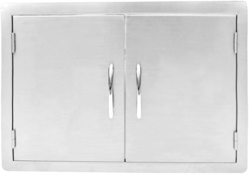 BBQ Access Door 30.5" W x 21" H, Grill Door Double Door Brushed Stainless Steel, Outdoor Kitchen Doors for BBQ Island Grilling Station