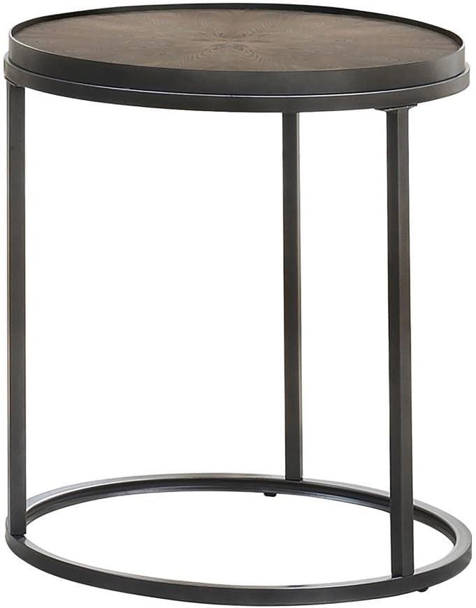 Rodrigo Round End Table Weathered Elm and Gunmetal