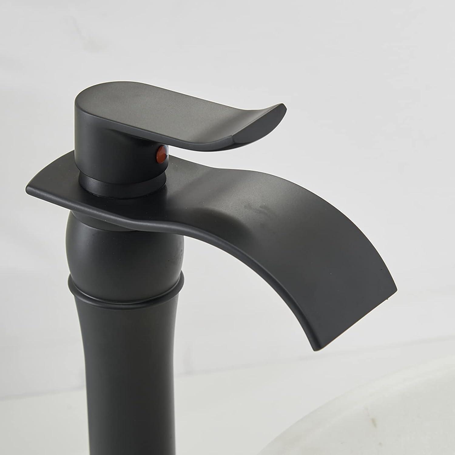 Homevacious Bathroom Vessel Sink Faucet Waterfall,Matte Black Bathroom Faucet Single Handle,Single Hole Bowl Vanity Sink Faucet,with Pop Up Drain and Supply Lines,Commercial Lavatory Mixer Tap