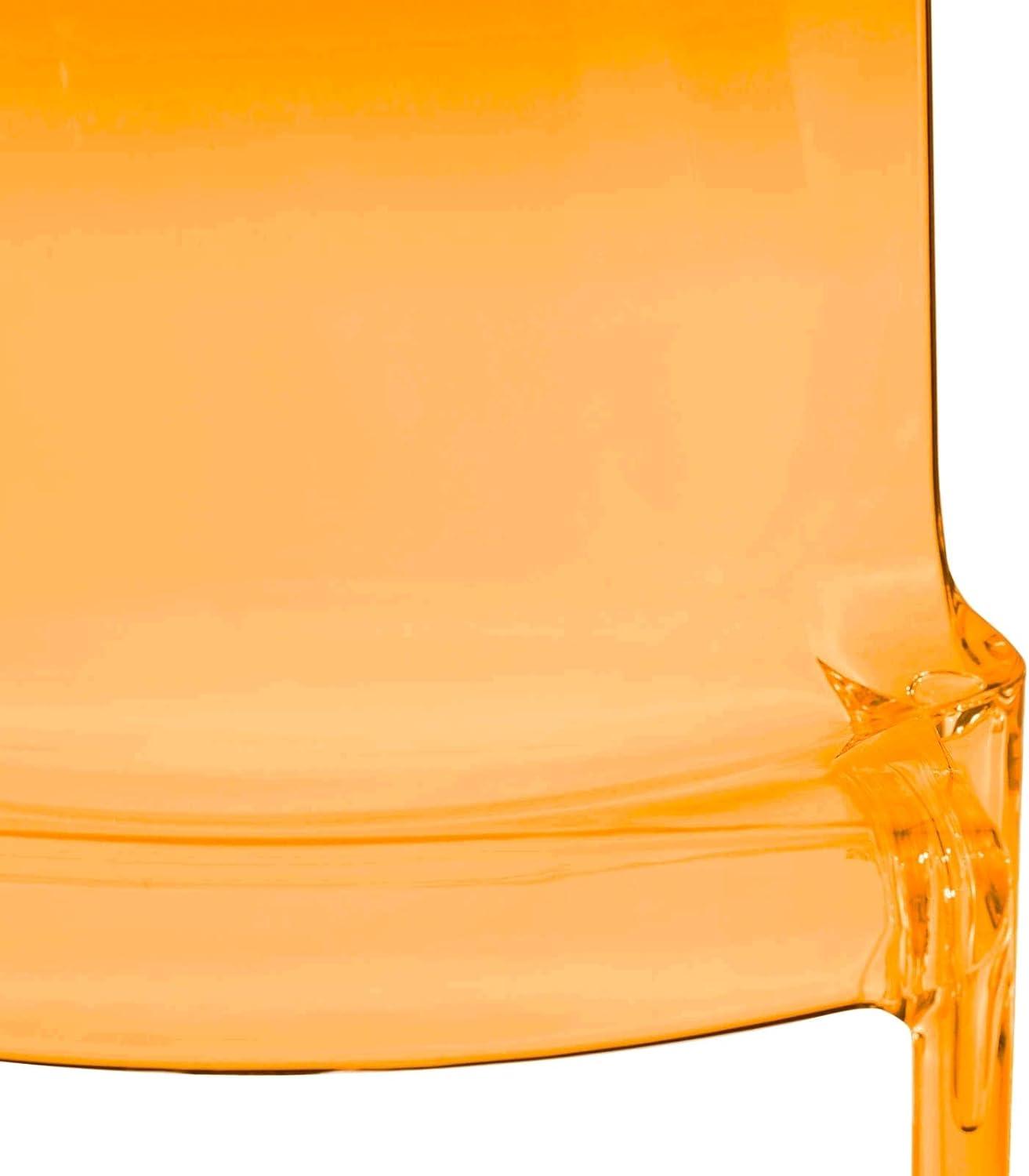 LeisureMod Murray Waterfall Edge Design Acrylic Dining Chair in Transparent Orange