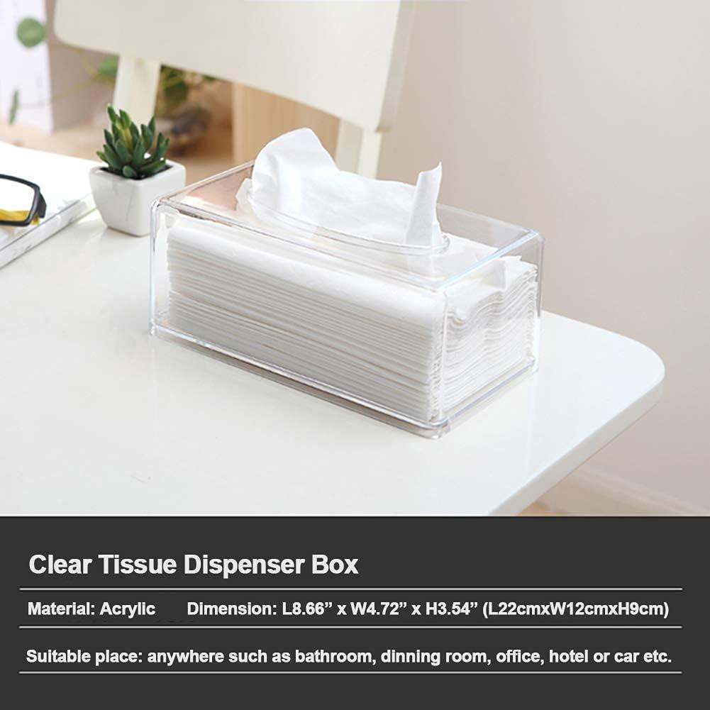 Square Clear Acrylic Tissue Box, Box Covers Rectangular, Bathroom Facial Napkin Box Holders, Table Clear Dryer Sheet Dispenser for Bathroom, Kitchen and Cars Transparent Rectangular