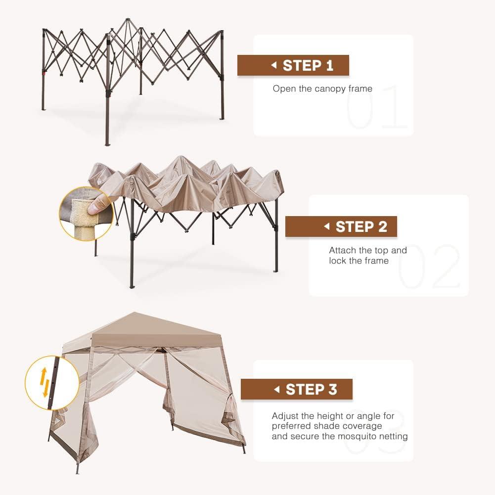 COOS BAY 10 Ft. W X 10 Ft. D Steel Pop Up Slant Leg Patio Gazebo With Netting