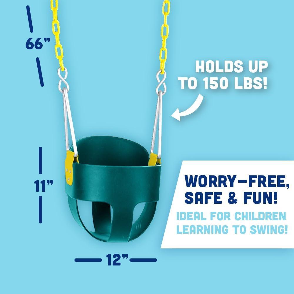 Green High Back Full Bucket Toddler Swing with Plastic Coated Chains