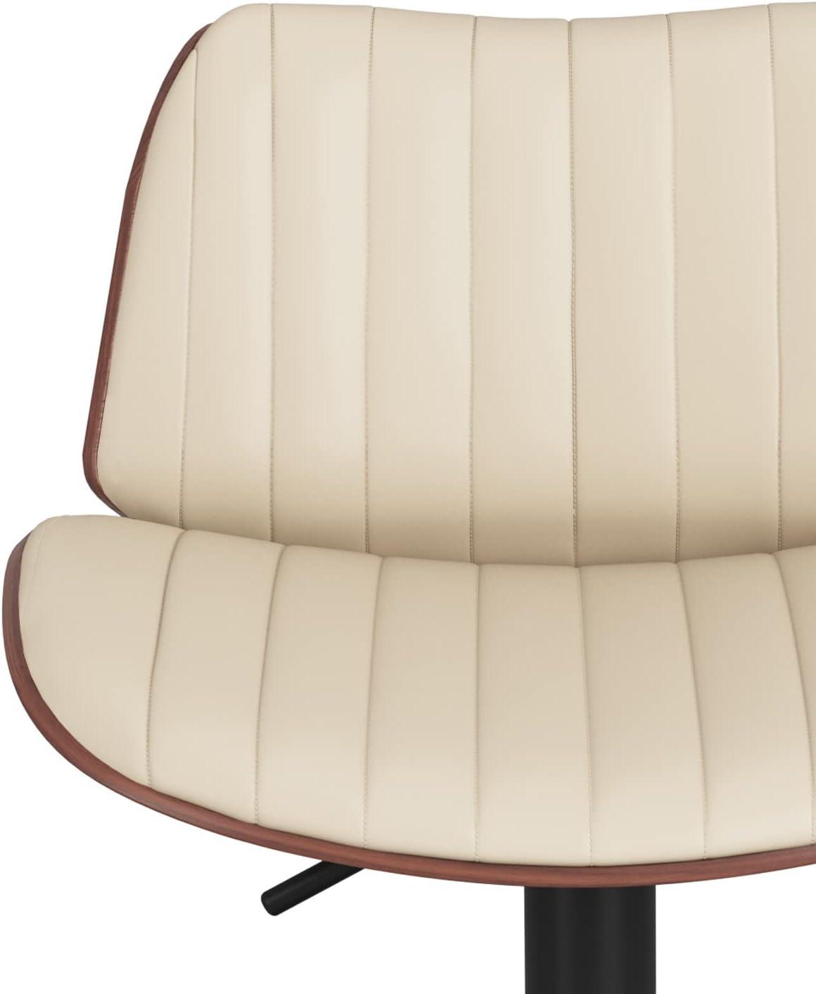 Simpli Home Goulding Adjustable Swivel Upholstered Mid-Century Modern Bar Stool with Hydraulic Lift and Footrest