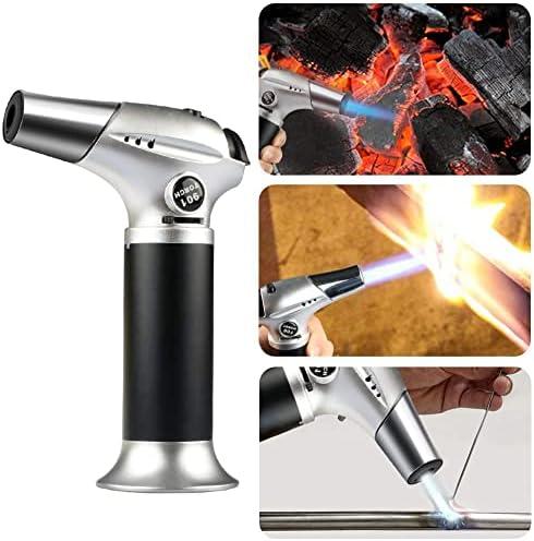 Blow Torch, Professional Kitchen Cooking Torch with Safety Lock Adjustable Flame Refillable Mini Blow Torch Lighter for Crafts Cooking BBQ Baking Brulee Creme DIY Soldering