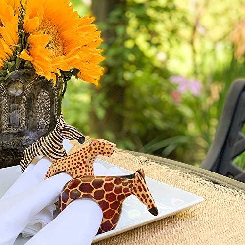 Set of Six Mahogany Wood Animal Napkin Rings Jedando Handicrafts