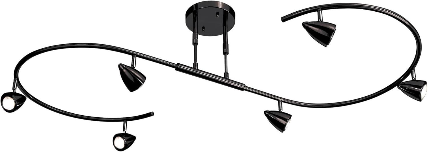 Pro Track Salazar S-Wave 6-Head LED Ceiling Track Light Fixture Kit Spot Light GU10 Adjustable Black Metal Modern Kitchen Bathroom Dining 54" Wide