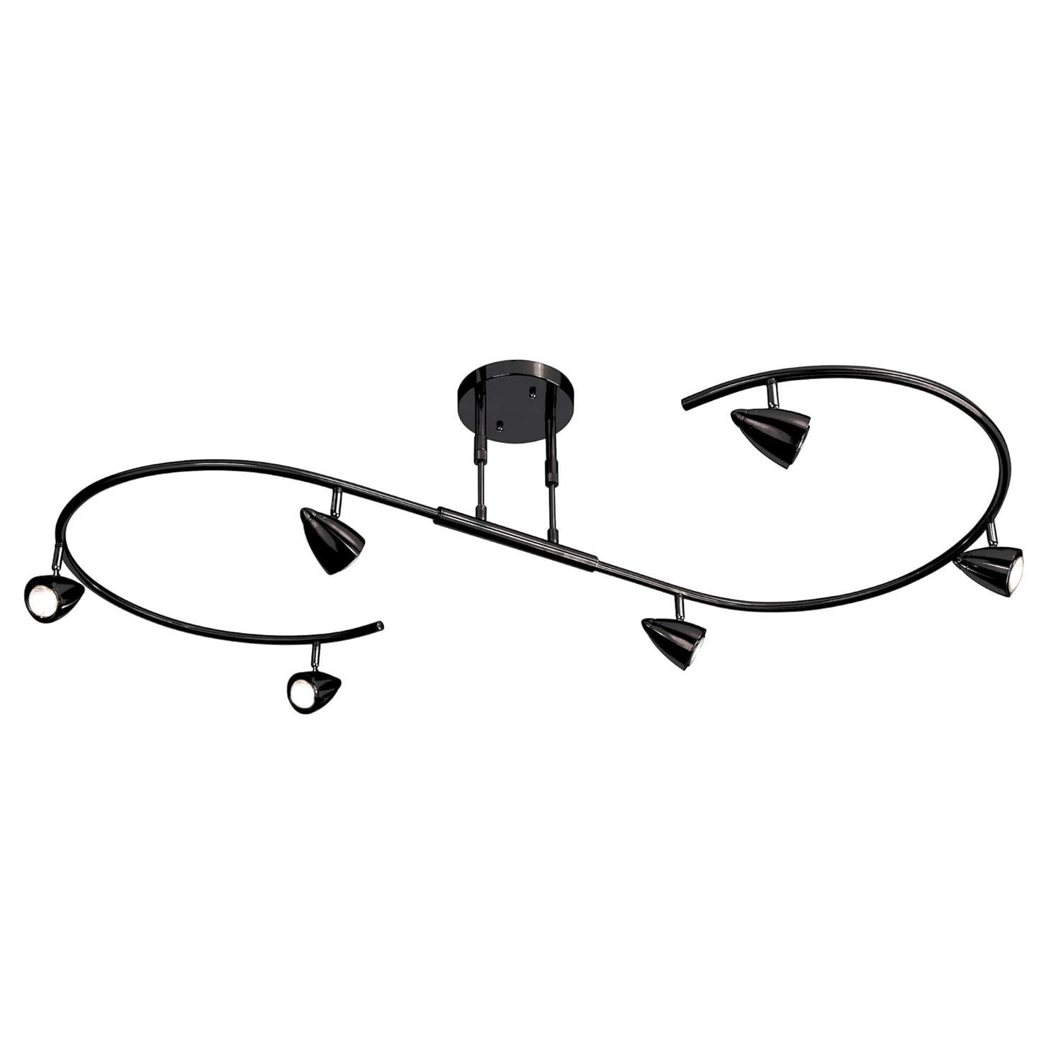 Pro Track Salazar S-Wave 6-Head LED Ceiling Track Light Fixture Kit Spot Light GU10 Adjustable Black Metal Modern Kitchen Bathroom Dining 54" Wide